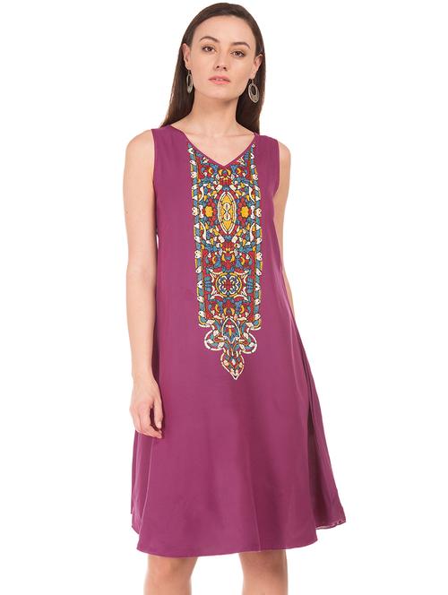 v neck printed a-line dress - 18073445 - Very Small Image - 1