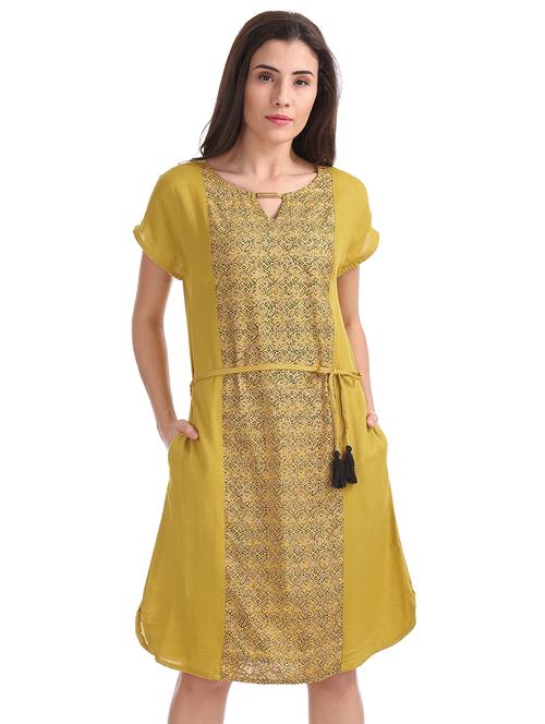 yellow rayon aline dress - 18073470 - Very Small Image - 1