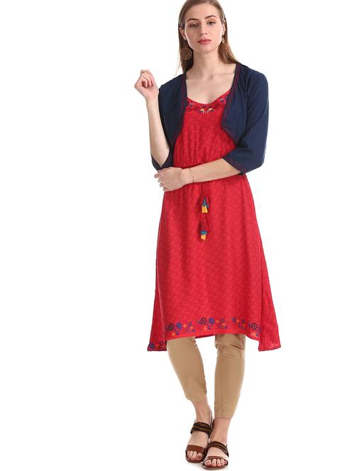 red rayon aline dress - 18073477 - Very Small Image - 1
