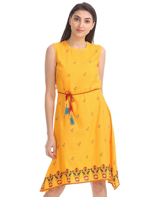 yellow rayon aline dress - 18073478 - Very Small Image - 1