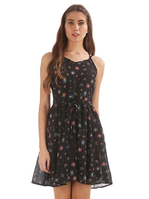 drawstring waist flared dress - 18073561 - Very Small Image - 1