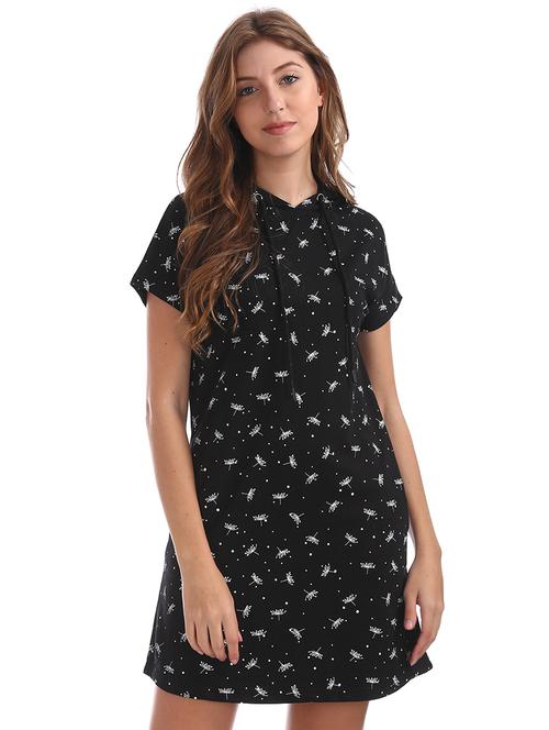 hooded neck printed t-shirt dress - 18073580 - Very Small Image - 1
