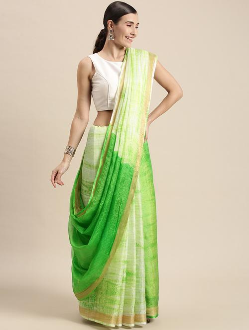 women's tie & dye green colored saree with blouse - 18074206 - Very Small Image - 1