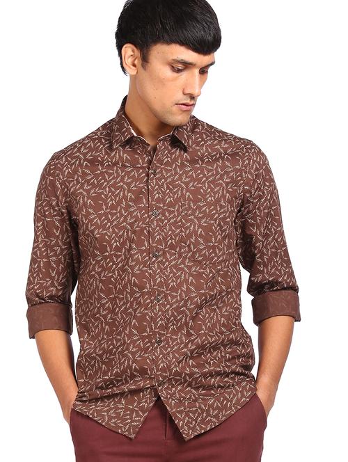 mens leaf print casual shirt - 18074794 - Very Small Image - 1
