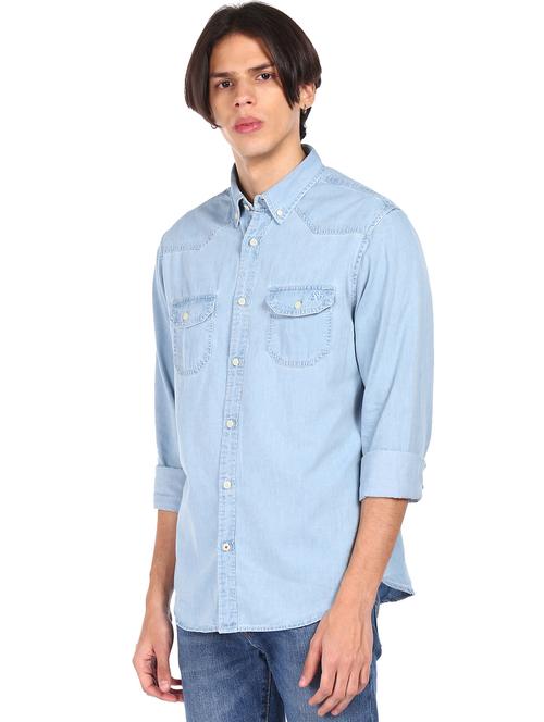 light blue denim casual shirt - 18074861 - Very Small Image - 1