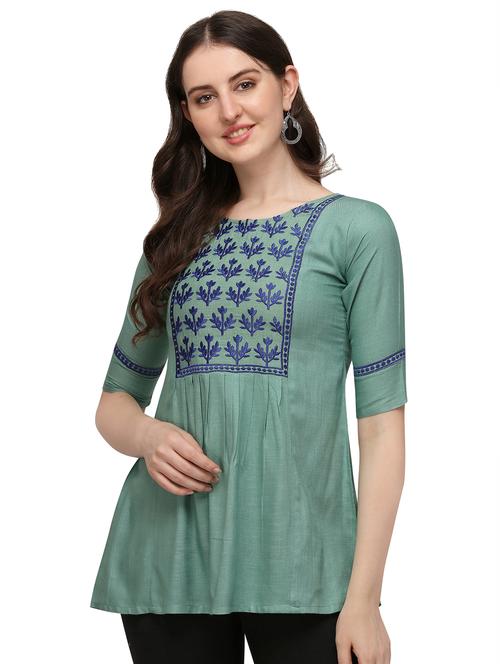 light blue rayon regular tunic - 18076046 - Very Small Image - 1
