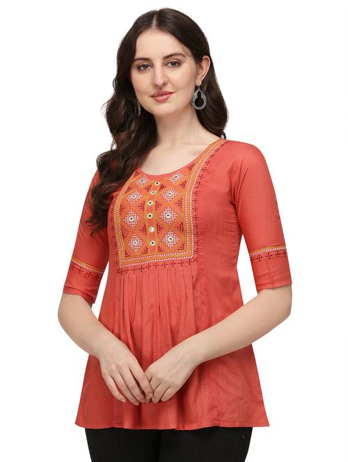 pink rayon regular tunic - 18076047 - Very Small Image - 1