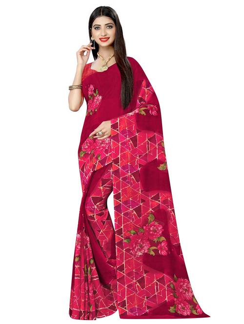 floral printed saree with blouse - 18076111 - Very Small Image - 1