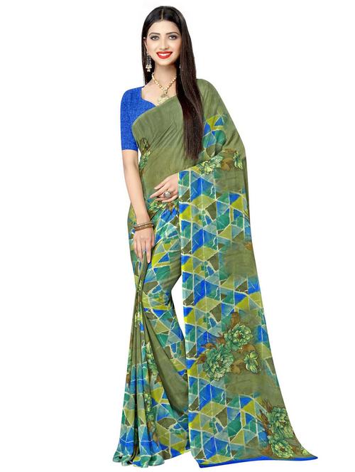 floral printed saree with blouse - 18076117 - Very Small Image - 1
