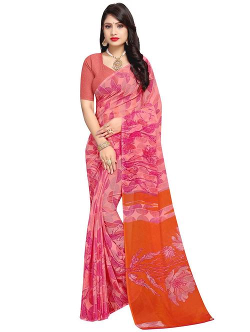 floral printed saree with blouse - 18076119 - Very Small Image - 1