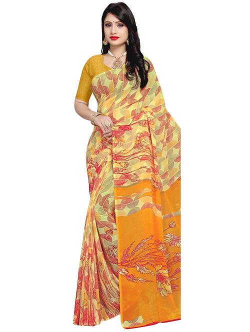floral printed saree with blouse - 18076120 - Very Small Image - 1