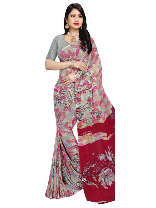 floral printed saree with blouse - 18076121 - Very Small Image - 1