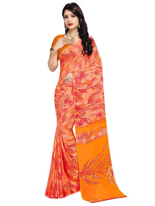 floral printed saree with blouse - 18076122 - Very Small Image - 1