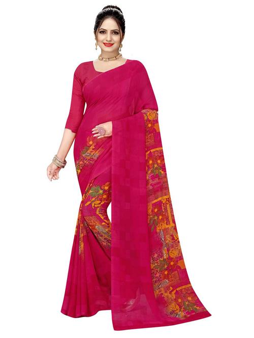 floral printed saree with blouse - 18076129 - Very Small Image - 1
