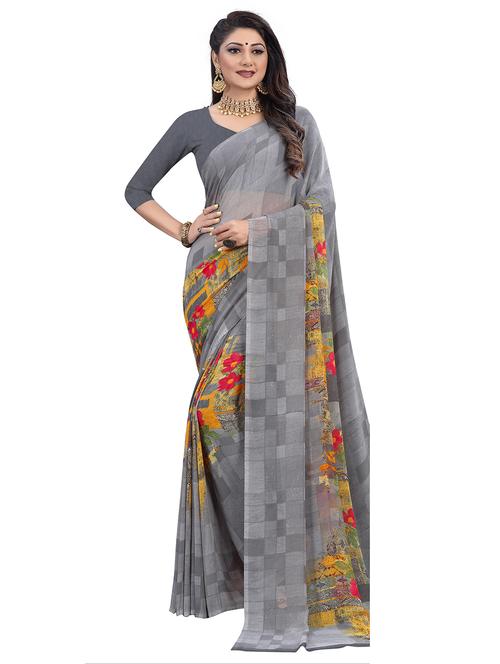 floral printed saree with blouse - 18076132 - Very Small Image - 1