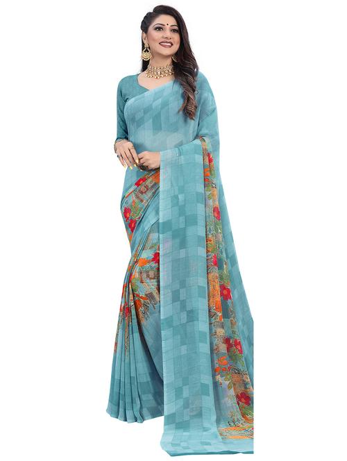 floral printed saree with blouse - 18076133 - Very Small Image - 1