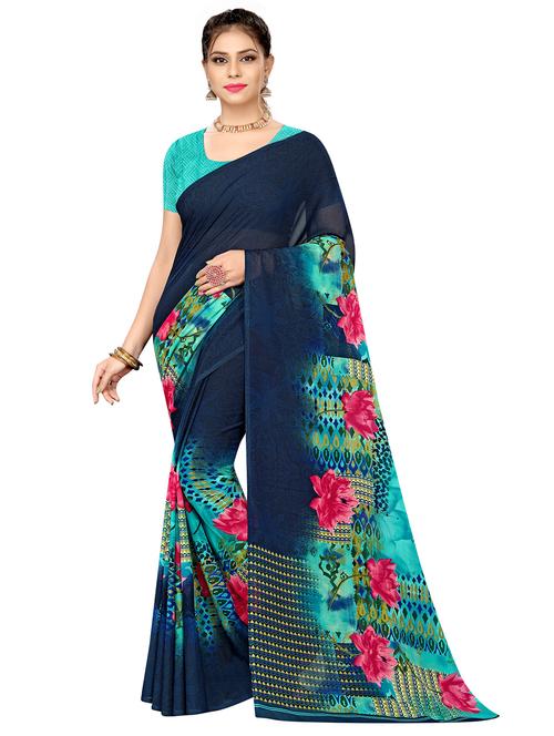 floral printed saree with blouse - 18076151 - Very Small Image - 1