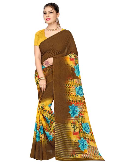 floral printed saree with blouse - 18076153 - Very Small Image - 1