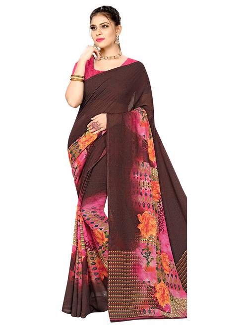 floral printed saree with blouse - 18076154 - Very Small Image - 1