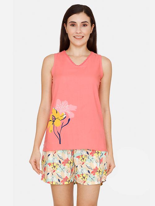 v-neck printed nightwear shorts set - 18076445 - Very Small Image - 1