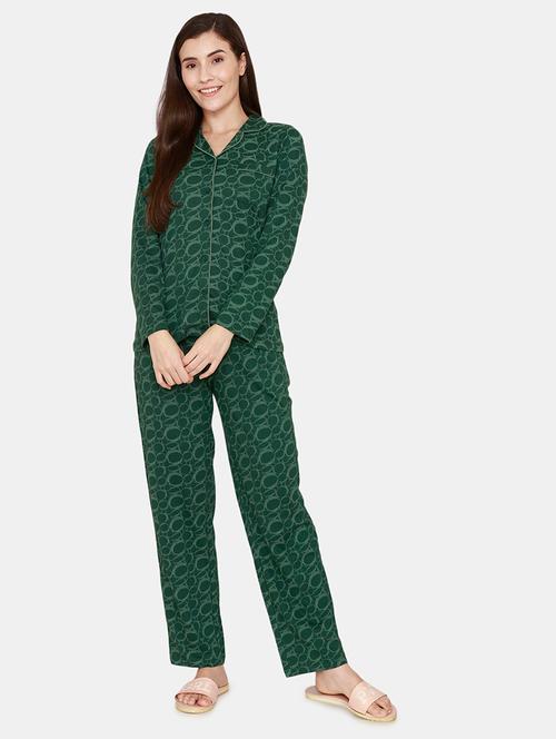 lapel neck printed nightwear pajama set - 18076455 - Very Small Image - 1