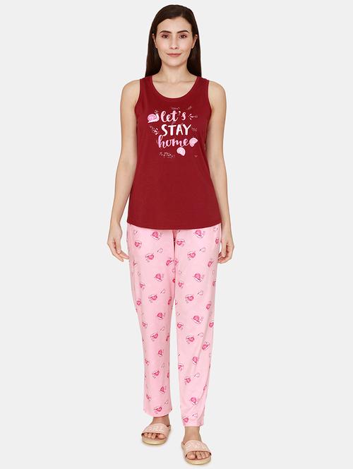 round neck printed nightwear pajama set - 18076460 - Very Small Image - 1