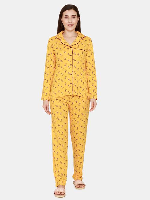 lapel neck printed nightwear pajama set - 18076477 - Very Small Image - 1