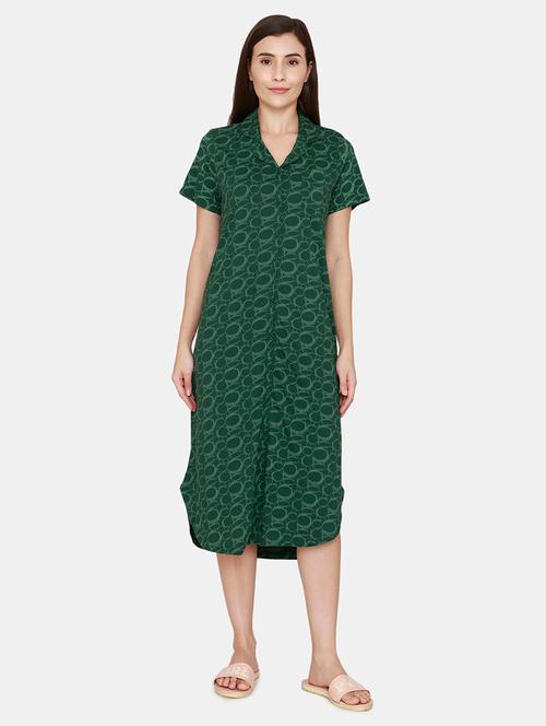 v-neck printed nighty - 18076592 - Very Small Image - 1