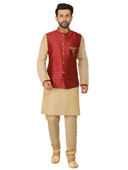 printed kurta pyjama ethnic wear set with jacket - 18076612 - Very Small Image - 1