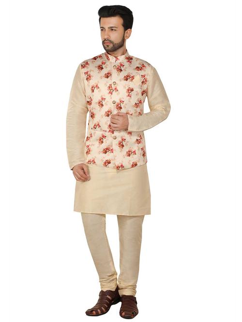 printed kurta pyjama ethnic wear set with jacket - 18076613 - Very Small Image - 1
