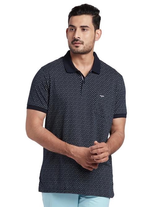 navy blue printed polo t-shirt - 18076711 - Very Small Image - 1