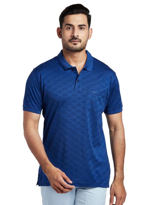 blue self design polo t-shirt - 18076722 - Very Small Image - 1