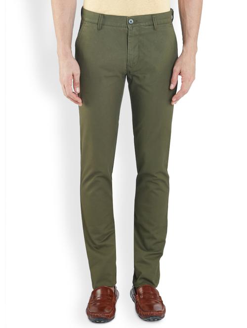 olive green solid casual trouser - 18077290 - Very Small Image - 1