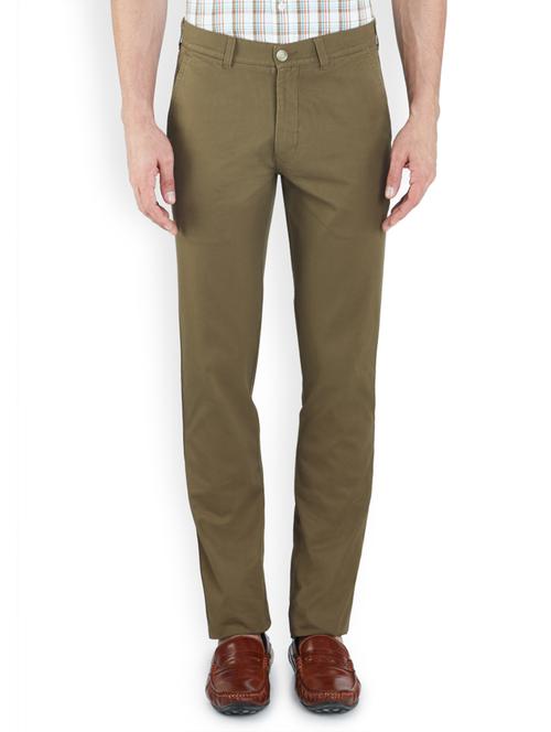 khaki solid casual trouser - 18077291 - Very Small Image - 1