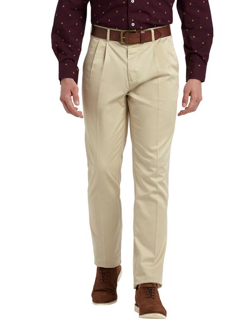 beige solid casual trouser - 18077303 - Very Small Image - 1