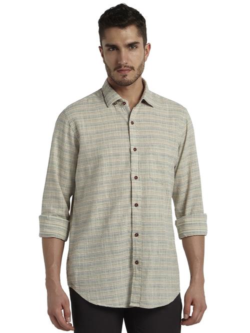 khaki green checkered casual shirt - 18077482 - Very Small Image - 1