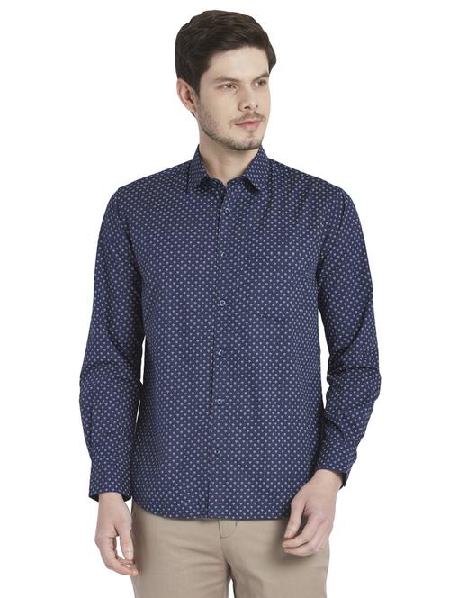 navy blue printed casual shirt - 18077583 - Very Small Image - 1