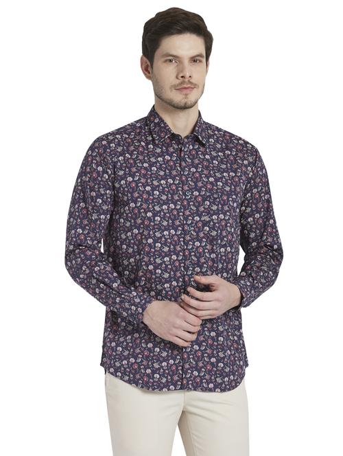 navy blue printed casual shirt - 18077589 - Very Small Image - 1