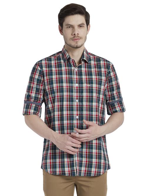 bottle green checkered casual shirt - 18077592 - Very Small Image - 1