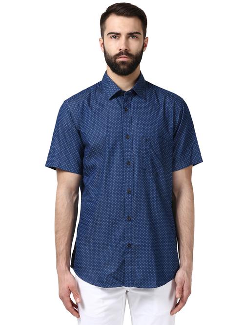 navy blue printed casual shirt - 18077644 - Very Small Image - 1