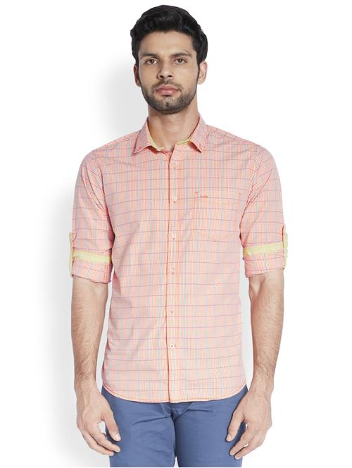 orange checkered casual shirt - 18077704 - Very Small Image - 1