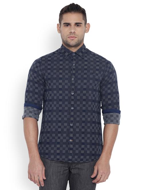 dark blue checkered casual shirt - 18077710 - Very Small Image - 1