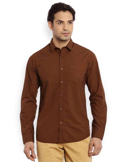 tan brown solid casual shirt - 18077713 - Very Small Image - 1