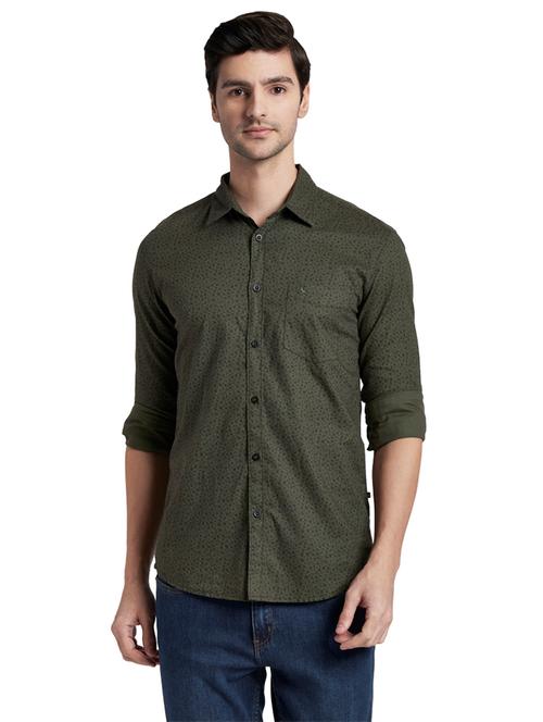 olive green printed casual shirt - 18077797 - Very Small Image - 1