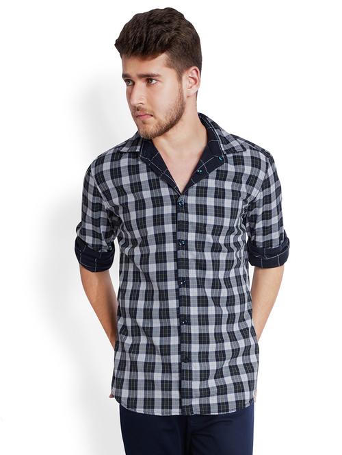 dark blue checkered casual shirt - 18077801 - Very Small Image - 1