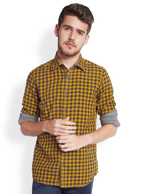 yellow checkered casual shirt - 18077802 - Very Small Image - 1