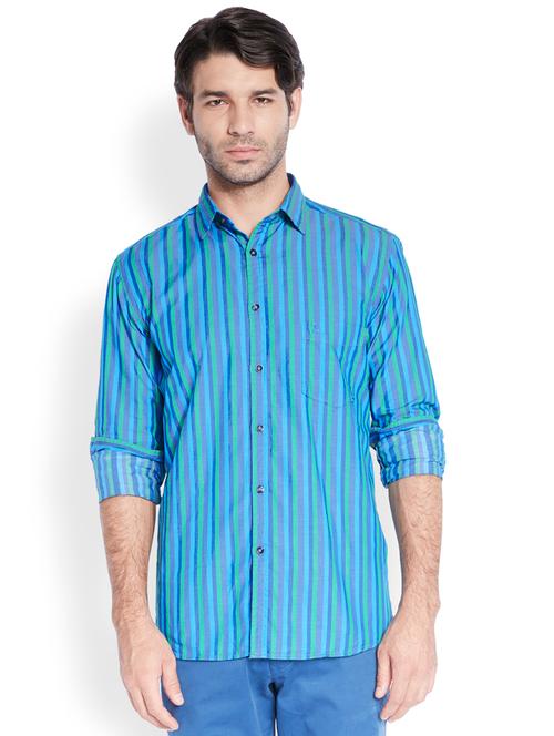 turquoise blue striped casual shirt - 18077809 - Very Small Image - 1