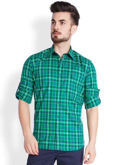 sea green checkered casual shirt - 18077821 - Very Small Image - 1