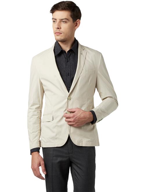 cream solid casual blazer - 18077934 - Very Small Image - 1