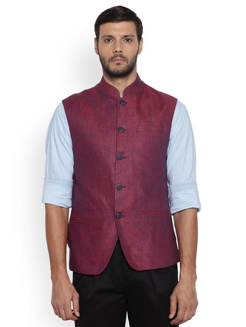 red melange nehru jacket - 18077941 - Very Small Image - 1